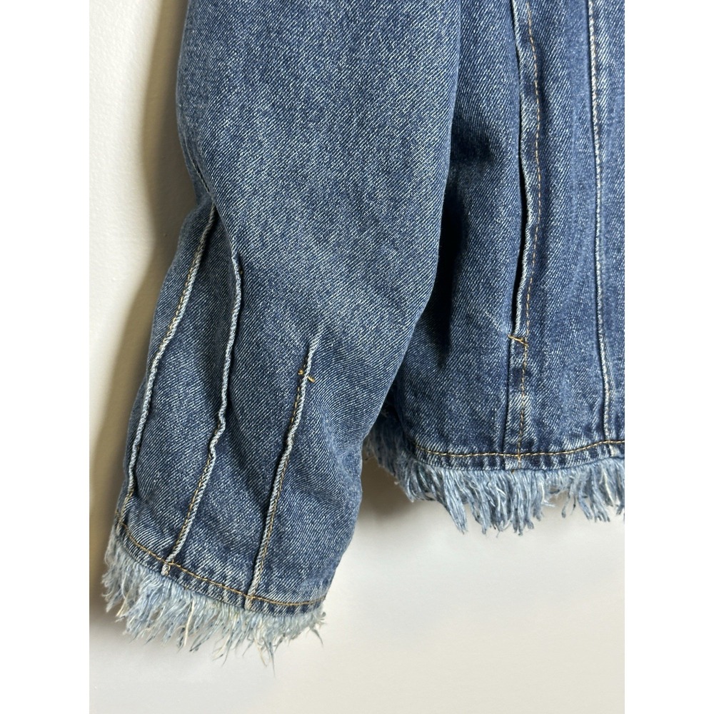 VTG KC Collections Denim Jacket Fur Collar Fringed Hem Size XL Quilted‎ - Picture 3 of 8
